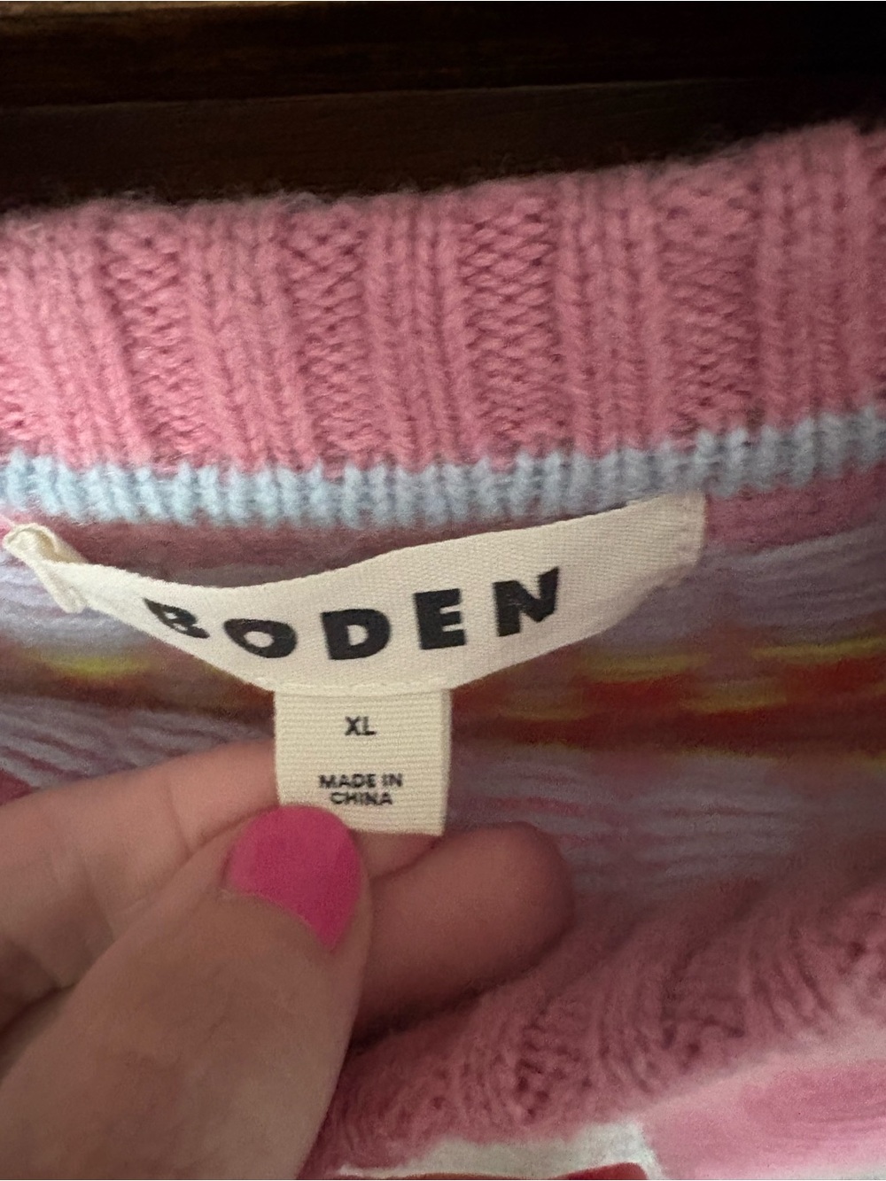 Boden Pink Fair Isle Mock Neck Women's Sweater - Picture 3 of 6